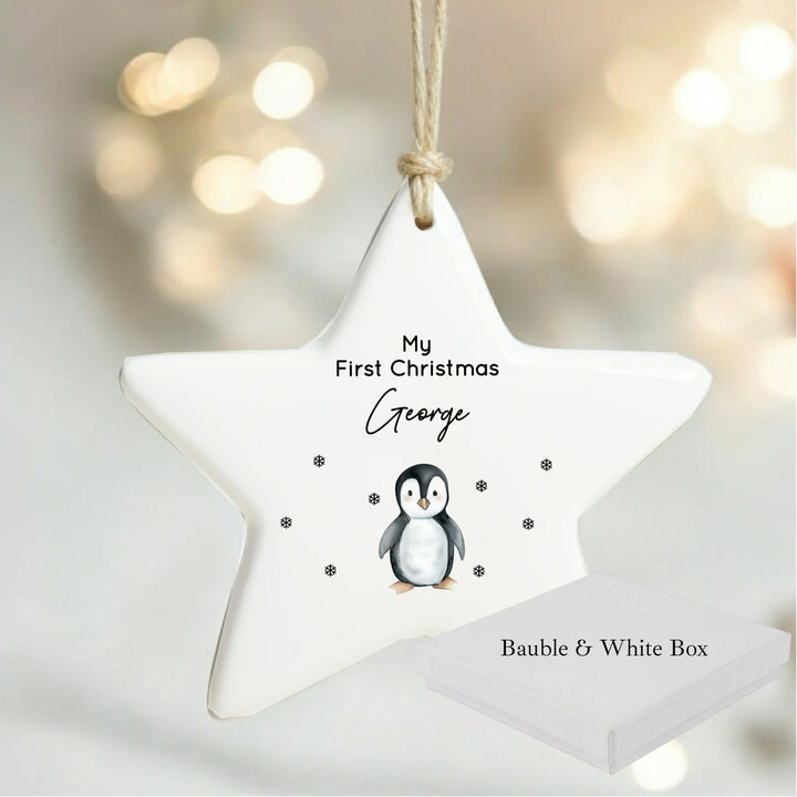 Personalised My First Christmas Penguin Star Bauble