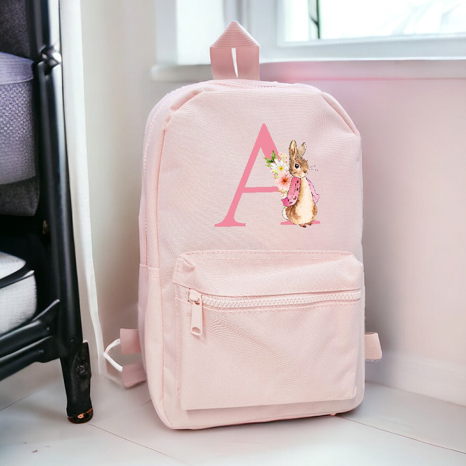 Personalised Pink Rabbit Initial Backpack allaboutthebump