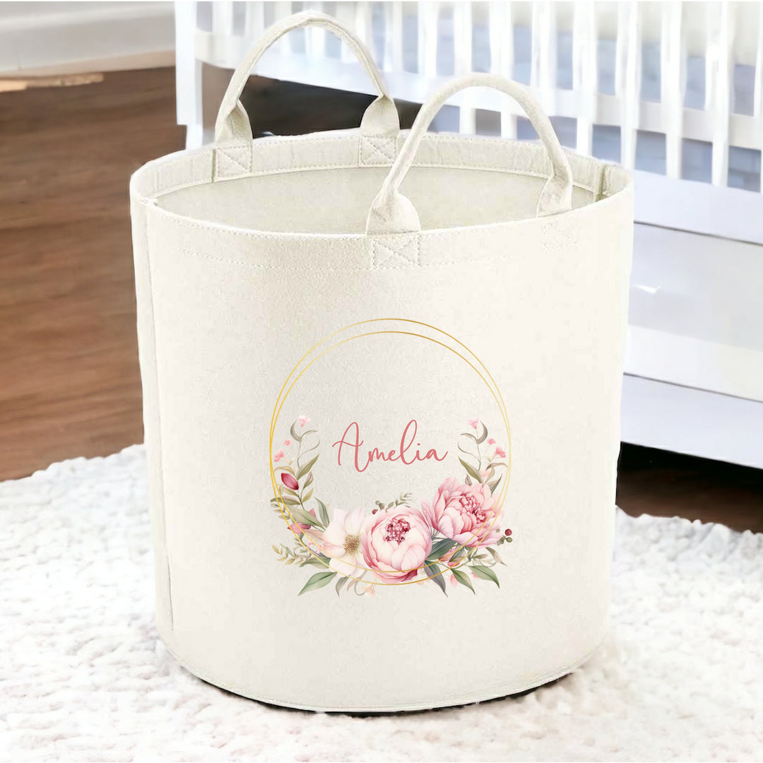 Personalised Pink Floral Wreath Toy Tub