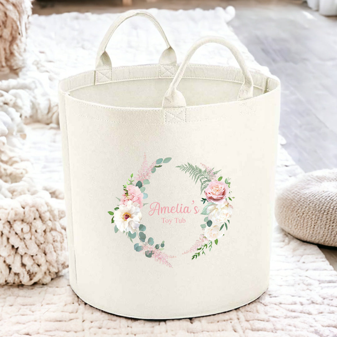 Personalised Floral Wreath Toy Tub