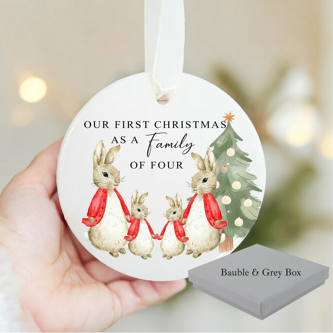 Our First Family Christmas As a Family of Four Red Rabbit Bauble