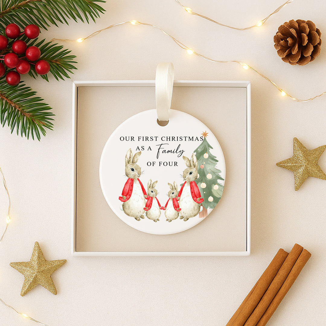 Our First Family Christmas As a Family of Four Red Rabbit Bauble