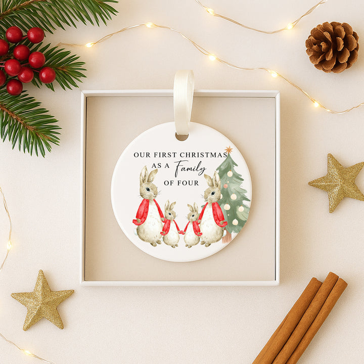 Our First Family Christmas As a Family of Four Red Rabbit Bauble
