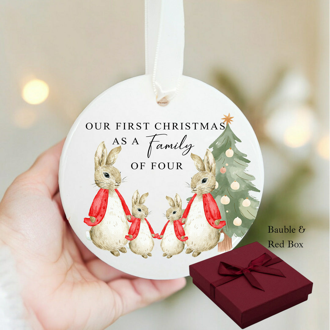 Our First Family Christmas As a Family of Four Red Rabbit Bauble