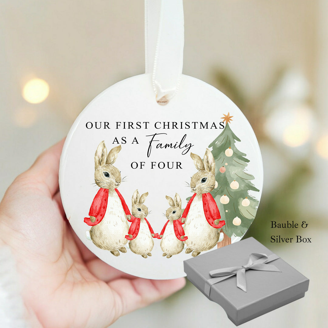 Our First Family Christmas As a Family of Four Red Rabbit Bauble
