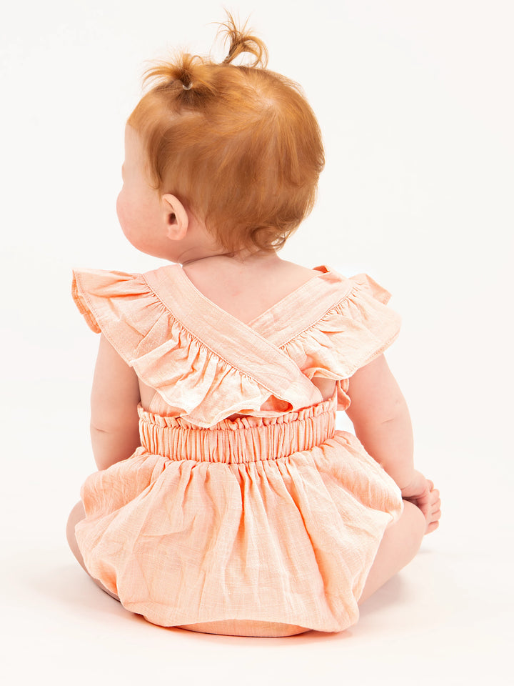 Peach Pink Ruffles Sleeveless Romper