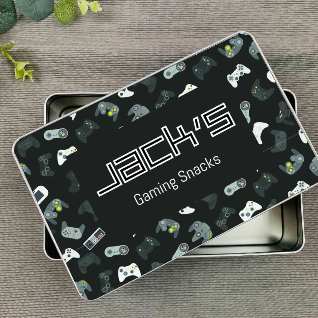 Personalised Gaming Snacks Tin Black