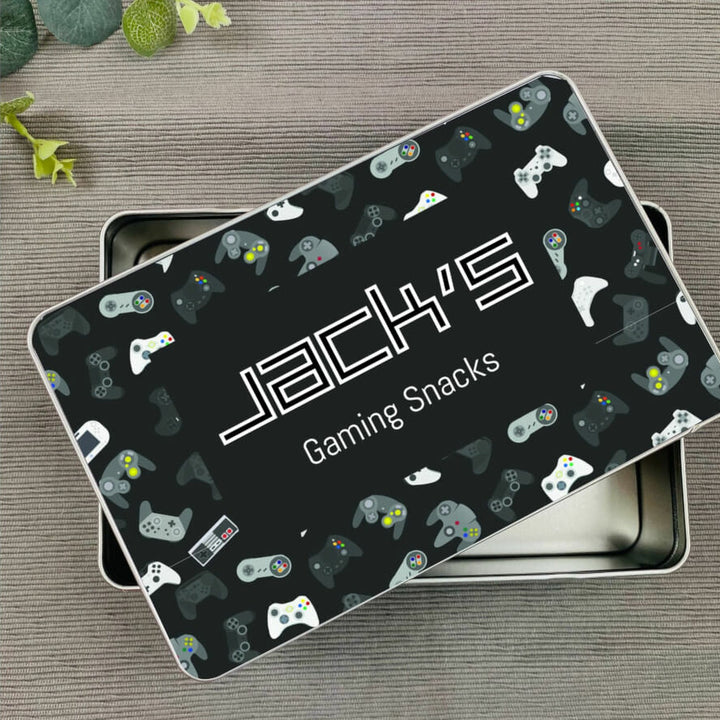 Personalised Gaming Snacks Tin Black