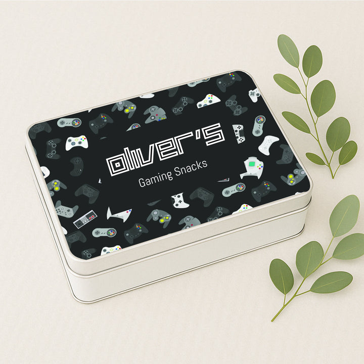 Personalised Gaming Snacks Tin Black