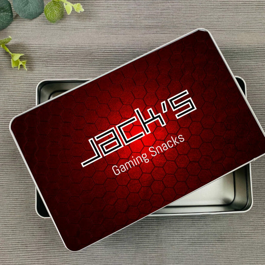 Personalised Gaming Snacks Tin Red