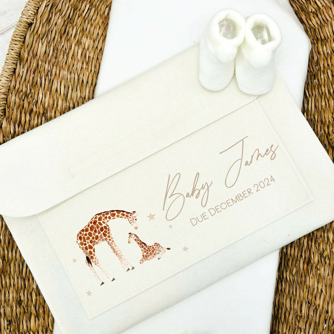 Personalised Giraffe Pregnancy/Maternity Notes Cream Folder