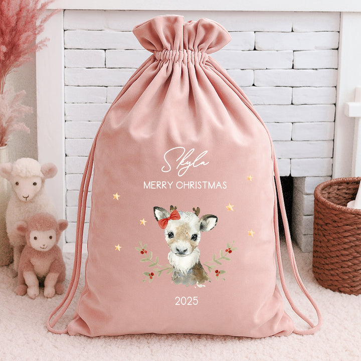 Personalised Girl Deer Christmas Stocking or Santa Sack