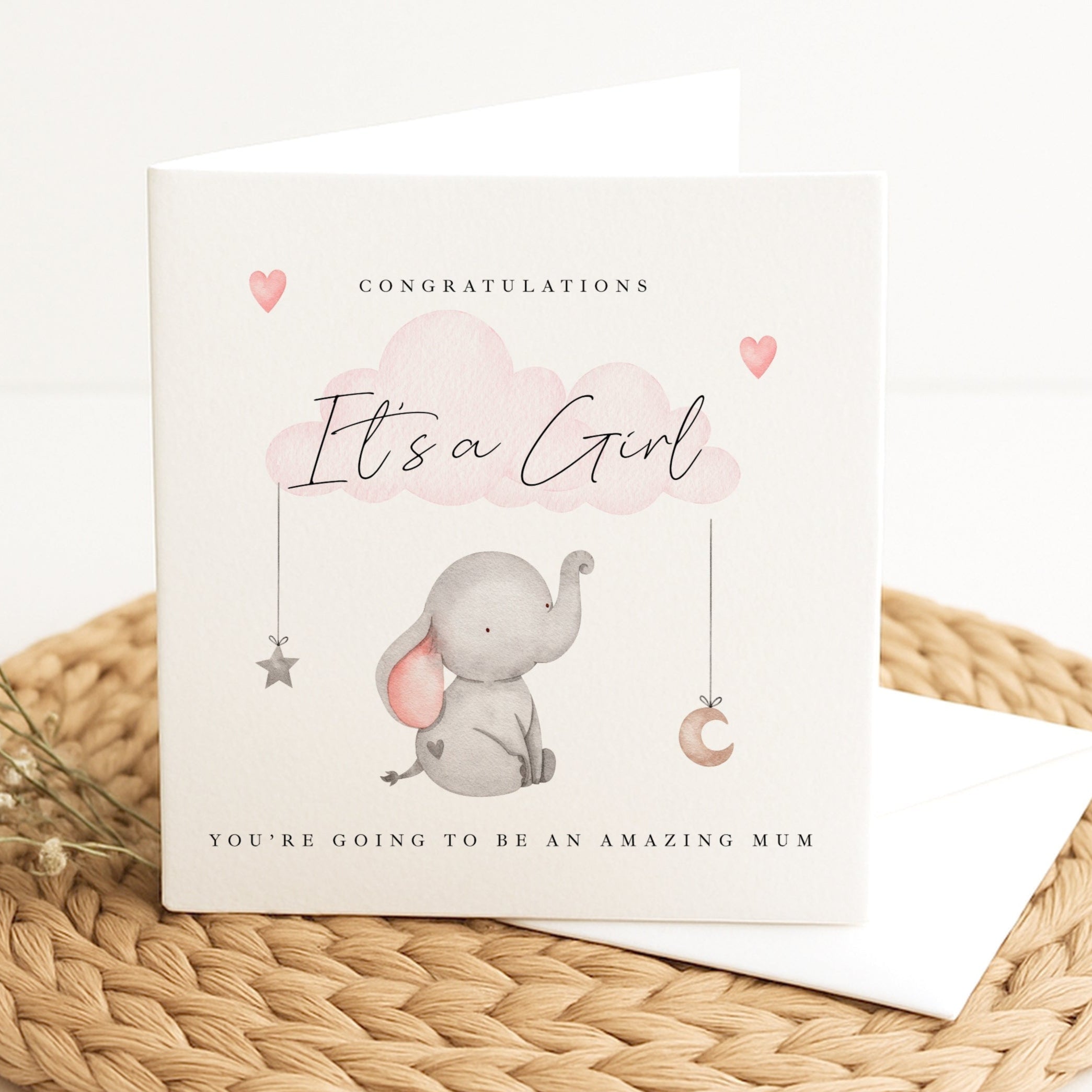 Grey Elephant, It's a Girl Baby Shower Card – allaboutthebump