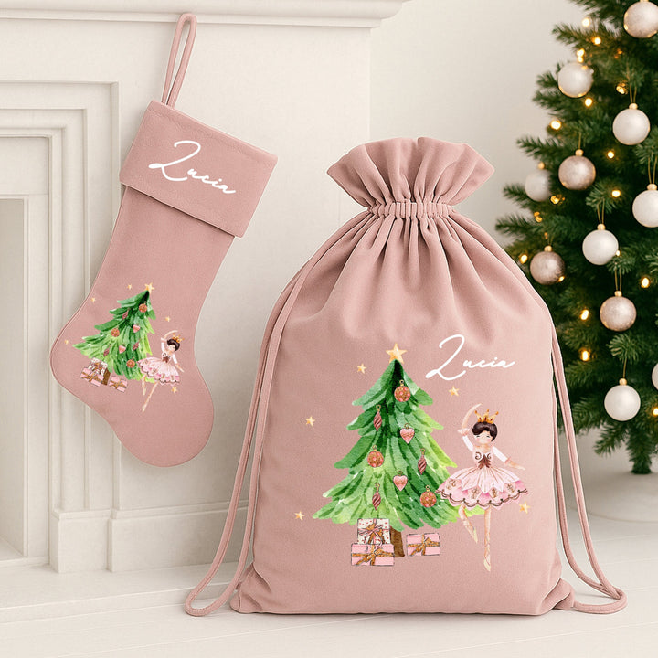 Personalised Pink Ballerina Christmas Stocking or Santa Sacks