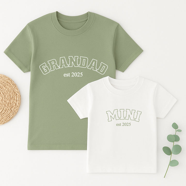 Personalised Grandad and Mini Est Sage Green Matching Outfits