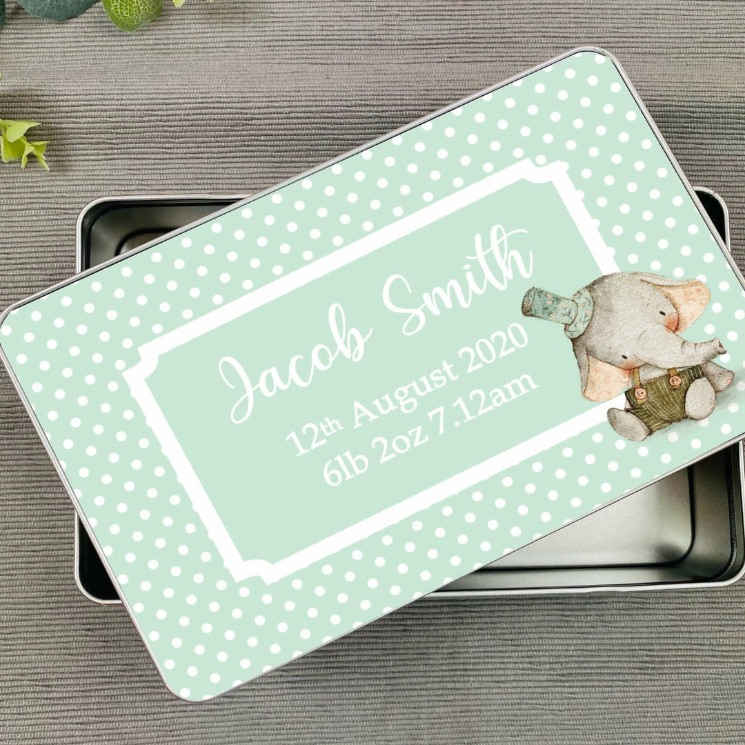 Green Elephant Baby Tin