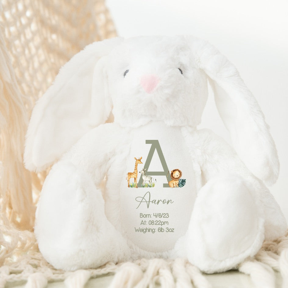 Personalised Green Jungle Initial Birth Announcement Teddy