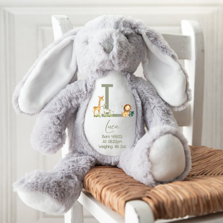 Personalised Green Jungle Initial Birth Announcement Teddy