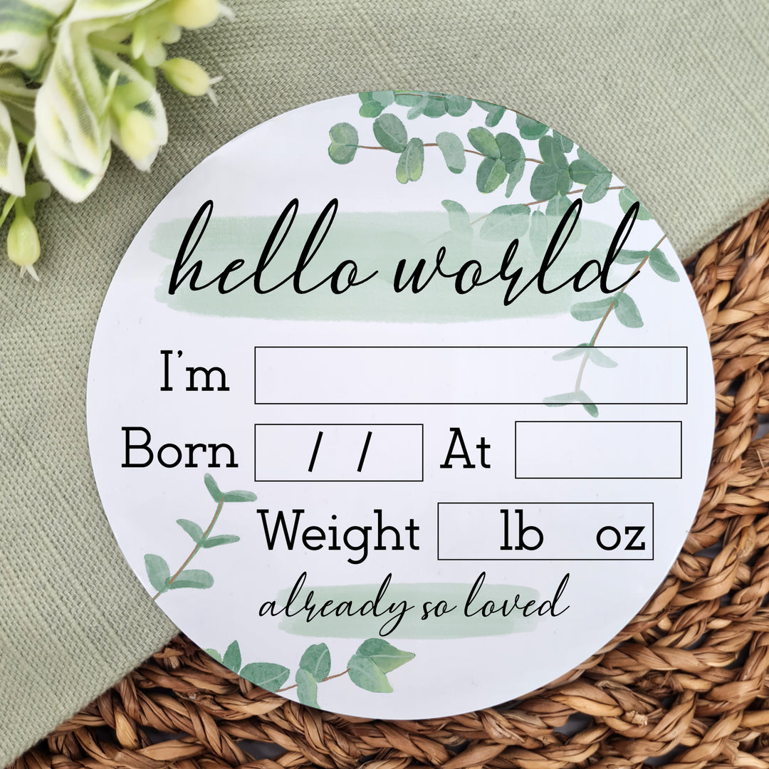 Personalised Hello World Green Leaf Plaque