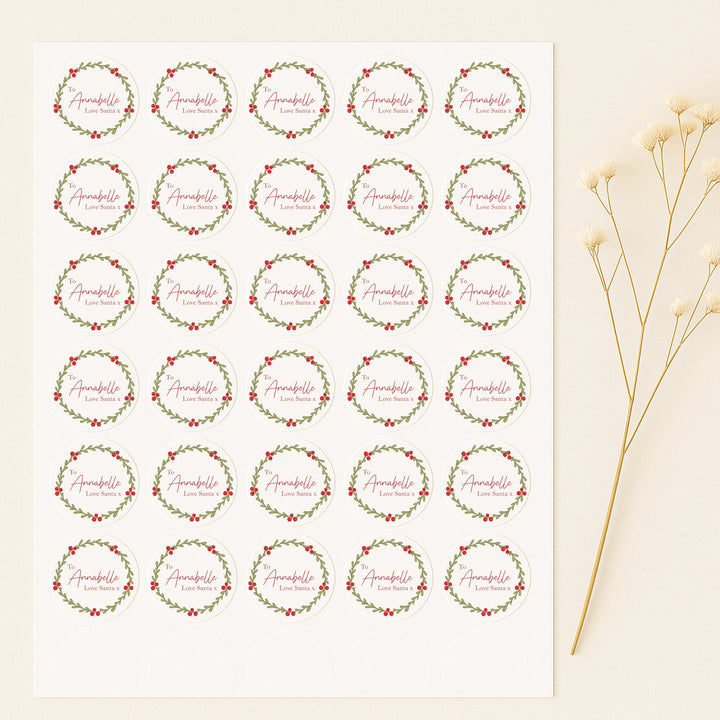 Personalised Holly Wreath Christmas Stickers