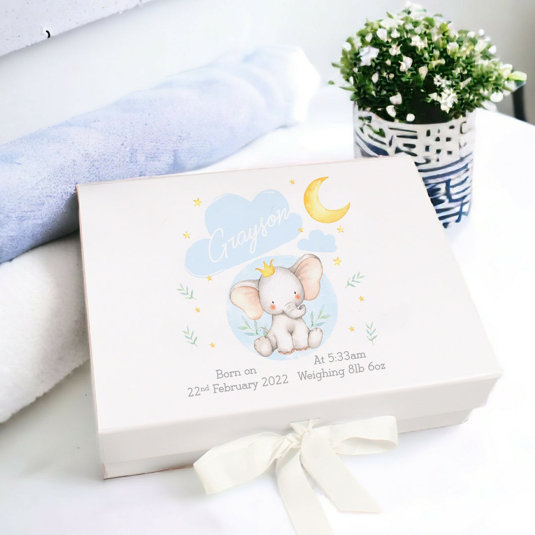 Personalised Unisex Grey Elephant Baby Box
