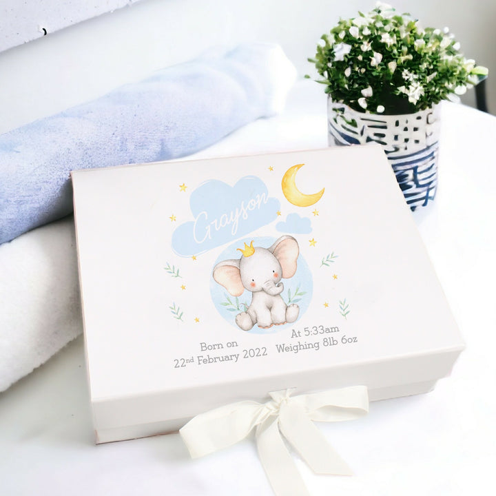Personalised Unisex Grey Elephant Baby Box