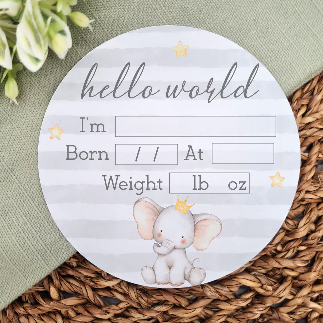 Personalised Hello World Grey Elephant Plaque