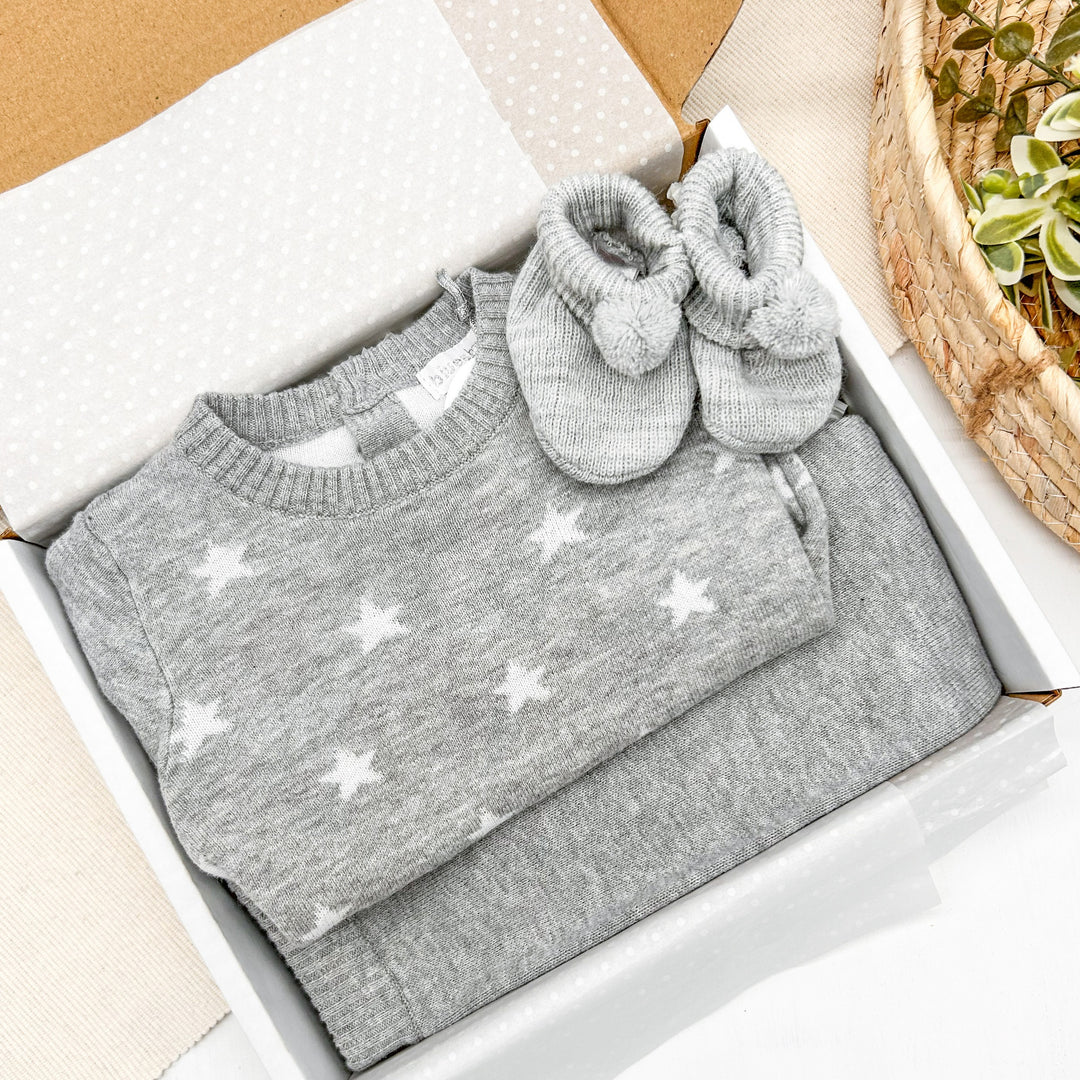 Grey Star Knitted Baby Gift Hamper Set
