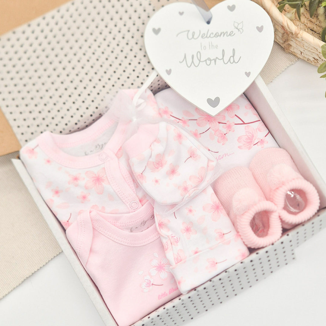 Girls Pink Blossom Hamper Gift Set With Heart Plaque