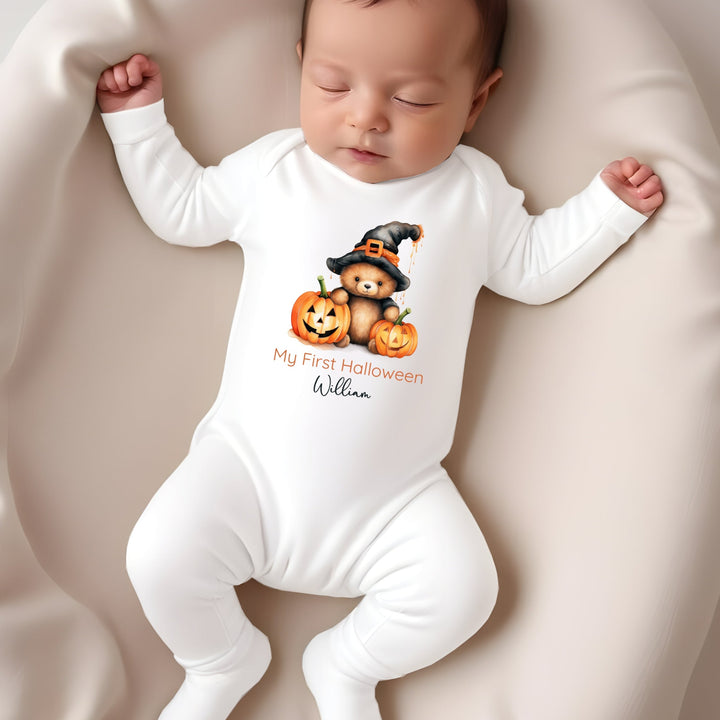 Personalised My First Halloween Pumpkin Bear Babygrow/Vest/Bib