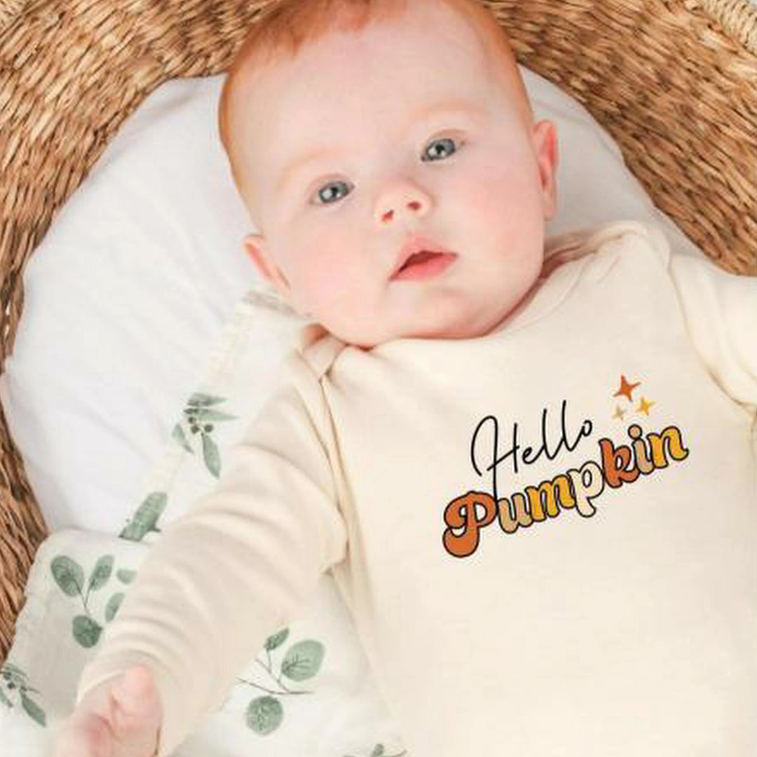Hello Pumpkin Halloween Beige Babygrow