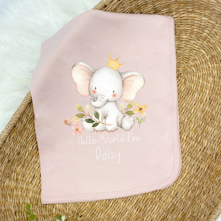 Personalised Hello World Elephant Pink Babygrow With Optional Matching Accessories