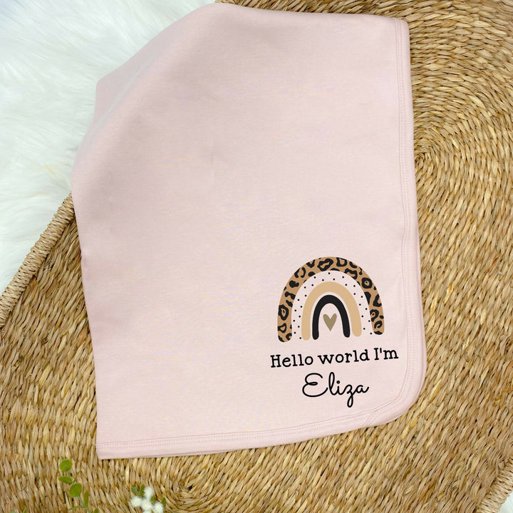 Personalised Hello World Leopard Rainbow Pink Babygrow/Vest