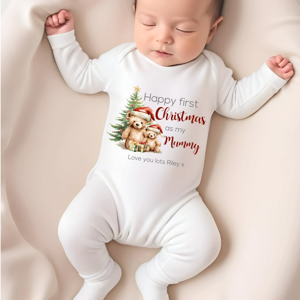 Personalised Pooh Bear First Christmas As A Parent Baby Grow/Vest/Bib