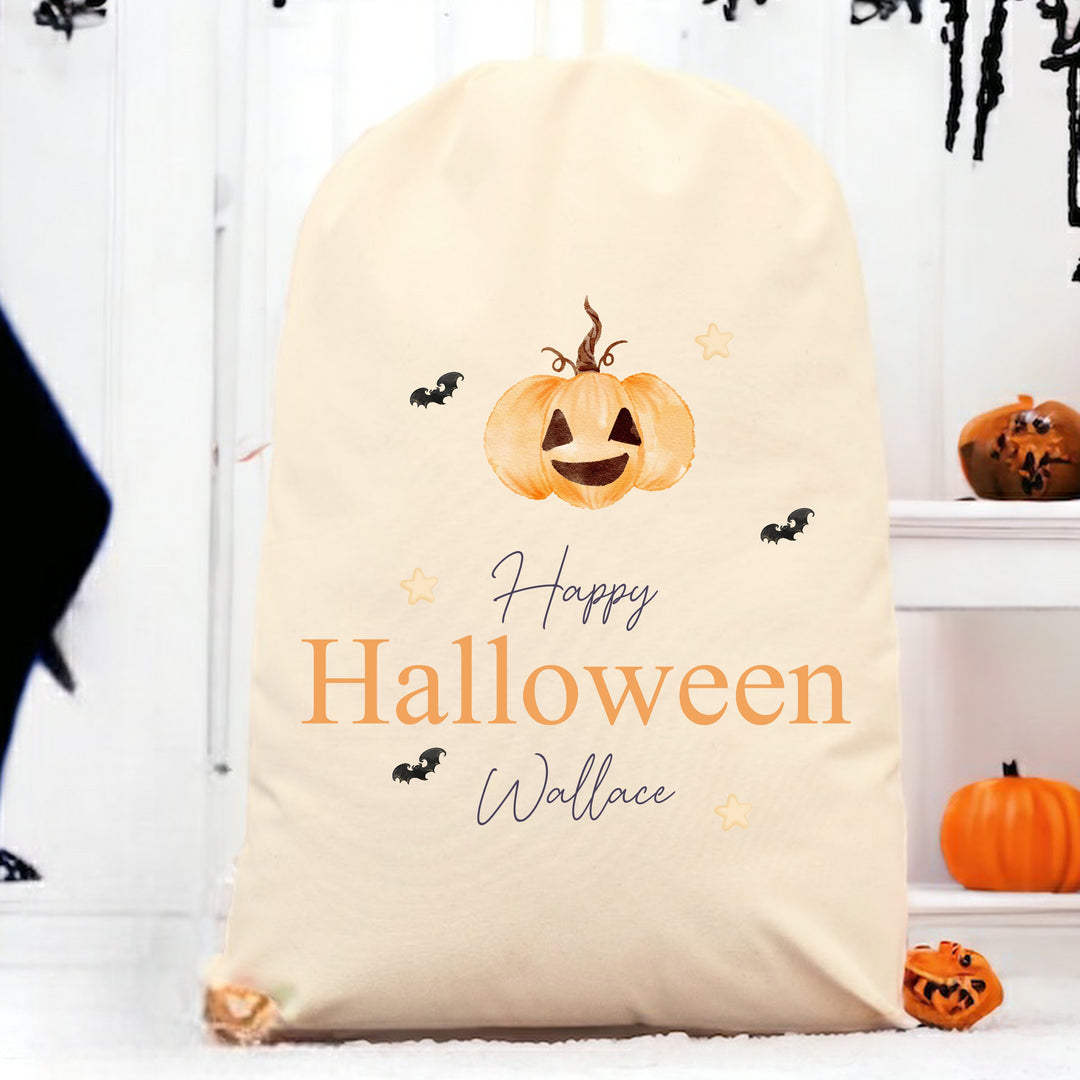 Personalised Happy Halloween Pumpkin Treat Sack