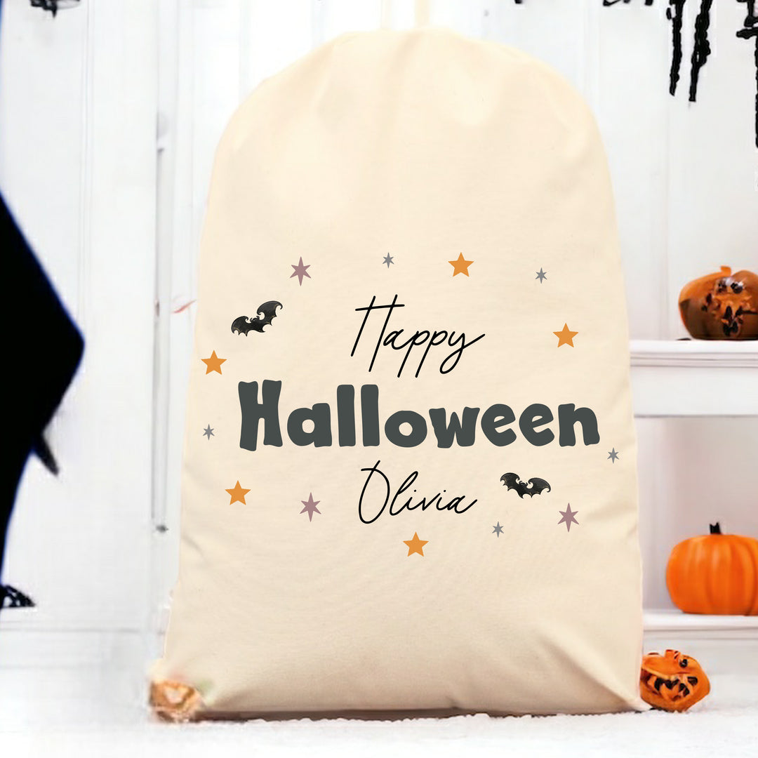 Personalised Happy Halloween Bat Treat Sack