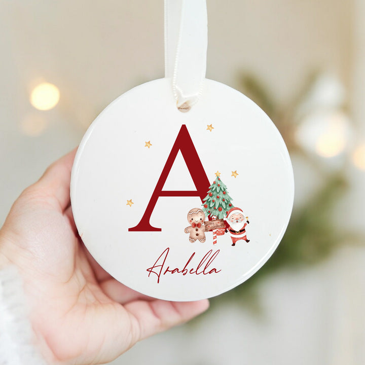 Personalised Red Initial Christmas Ceramic Bauble