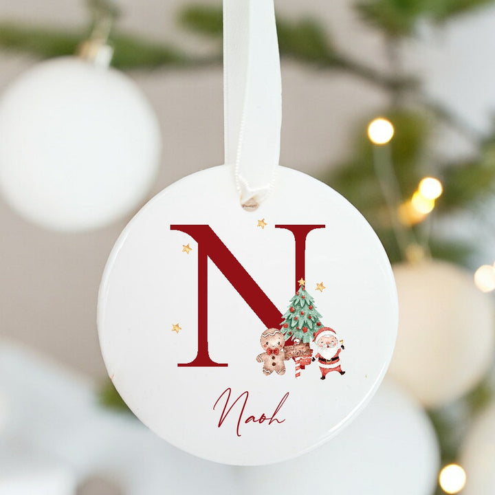 Personalised Red Initial Christmas Ceramic Bauble