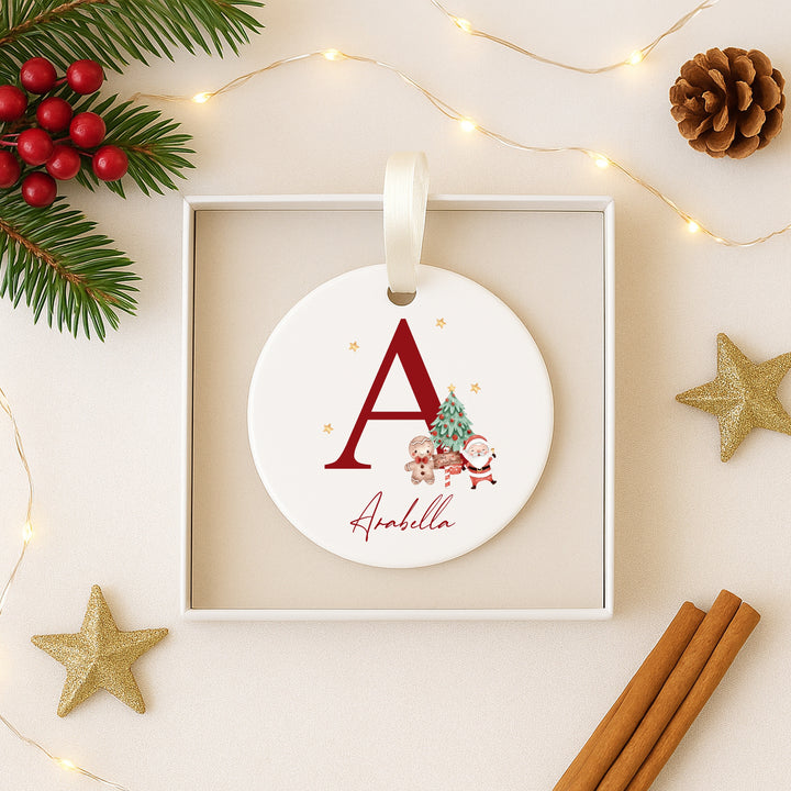Personalised Red Initial Christmas Ceramic Bauble