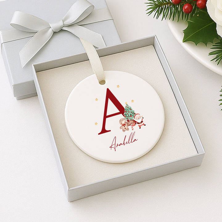 Personalised Red Initial Christmas Ceramic Bauble