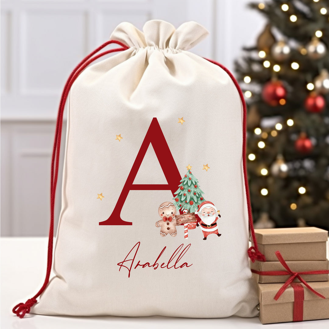 Personalised Red Christmas Initial Santa Sack or Stocking