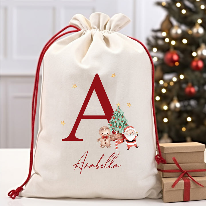 Personalised Red Christmas Initial Santa Sack or Stocking