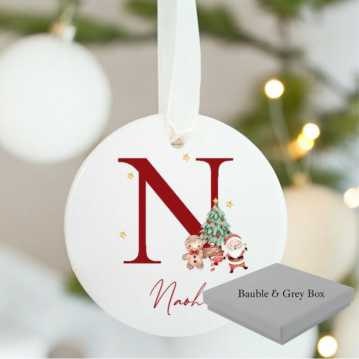 Personalised Red Initial Christmas Ceramic Bauble
