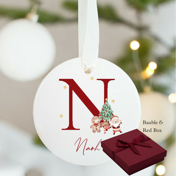 Personalised Red Initial Christmas Ceramic Bauble