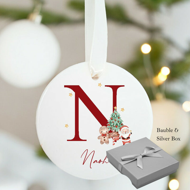 Personalised Red Initial Christmas Ceramic Bauble