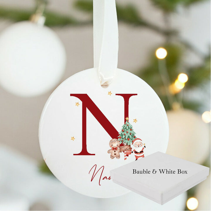 Personalised Red Initial Christmas Ceramic Bauble