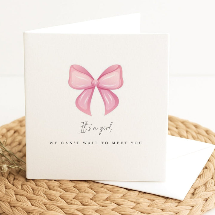 Pink It's a Girl Bow Baby Shower Card