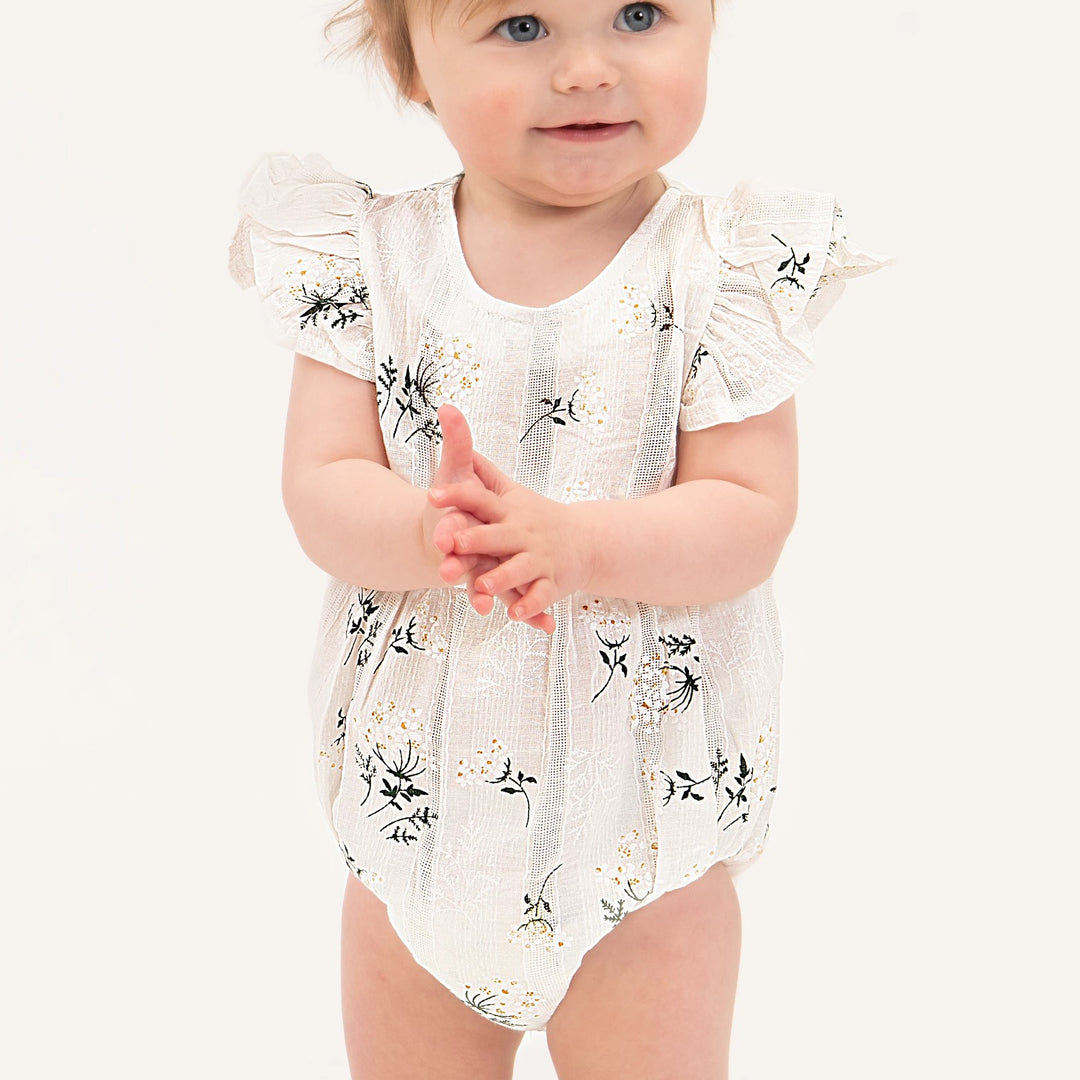 White Floral Frilly Jumpsuit Bodysuit