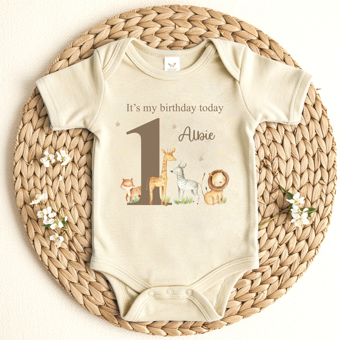 Personalised Jungle Animals Beige Birthday Vest
