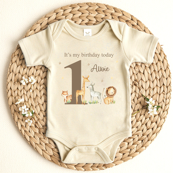 Personalised Jungle Animals Beige Birthday Vest
